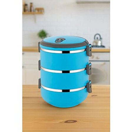 Freshbox 3 Katlı Sızdırmaz Yemek Termosu Sefer Tası 1,8 Lt Mavi