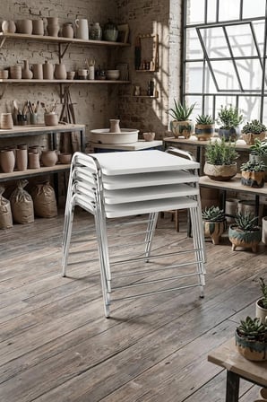 Gümüş Metal Ayaklı Beyaz Zigon Sehpa Seti 4'lü Sehpa Takımı
