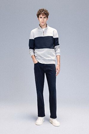 DeFacto Comfort Regular Fit Rahat Kalıp Dik Yaka Fermuarlı Çizgili Kalın Sweatshirt D2401AX24AUGR389