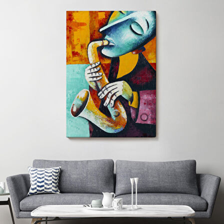 Saksafon Çalan Sürreal Müsizyen Dekoratif Duvar Tablosu-6423