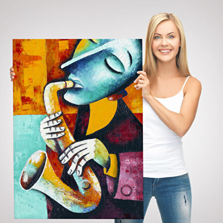 Saksafon Çalan Sürreal Müsizyen Dekoratif Duvar Tablosu-6423