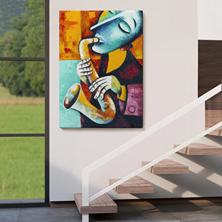 Saksafon Çalan Sürreal Müsizyen Dekoratif Duvar Tablosu-6423