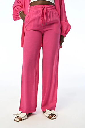 KADIN RAHAT KALIP BOL PAÇA  BELİ LASTİKLİ DÜZ RENK PANTOLON