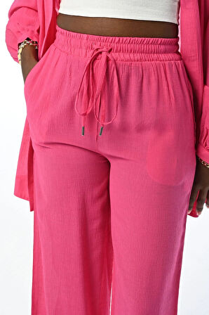 KADIN RAHAT KALIP BOL PAÇA  BELİ LASTİKLİ DÜZ RENK PANTOLON