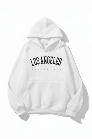 Unisex Yumuşak Dokulu Los Angeles Baskılı Tasarım Oversize 3 İplik Hoodie Sweatshirt