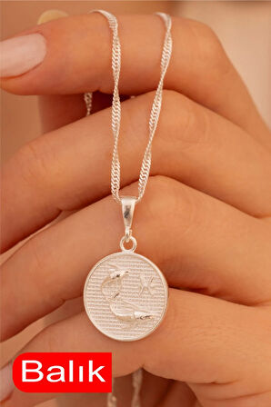 Kadın Gümüş Kolye - Gümüş Yuvarlak Model Burç İşlemeli Kadın Kolye