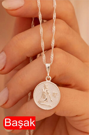 Kadın Gümüş Kolye - Gümüş Yuvarlak Model Burç İşlemeli Kadın Kolye