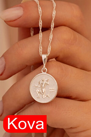 Kadın Gümüş Kolye - Gümüş Yuvarlak Model Burç İşlemeli Kadın Kolye