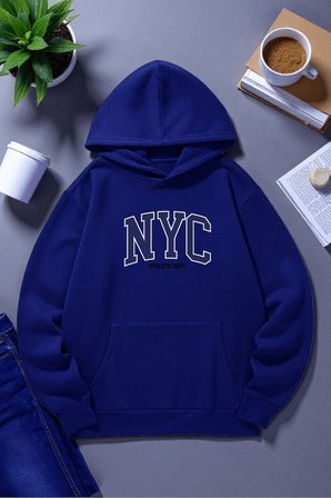 Unisex Nyc Tasarım Baskılı Kapüşonlu Sweatshirt