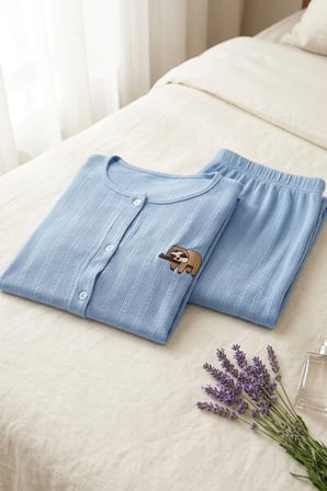 Kadın Ayıcık Desenli Bambu Viskon Kısa Kollu Soft Örme Pijama Takımı