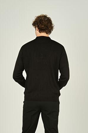 Ateş Triko Erkek Polo Yaka Düğmeli Yün Kazak 6091023 Siyah