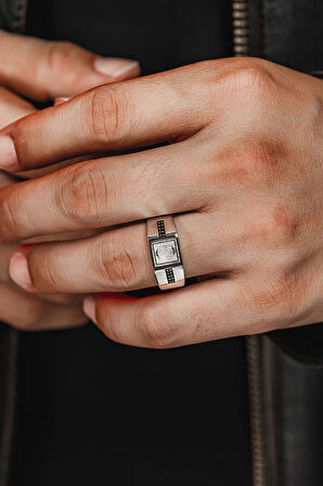 Erkek Gümüş Yüzük - Harf Yazılabilir Zirkon Taşlı Erkek Yüzük