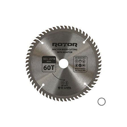 Ahşap kesme diski ROTOR 165*20/16 adaptörlü 60T