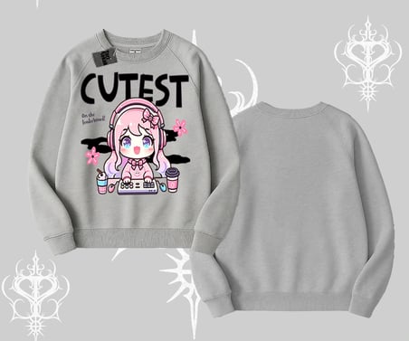 Biskilet Sweatshirt Cute Anime Gamer Girl Baskılı
