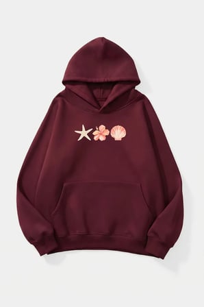 Unisex Yumuşak Dokulu İstiridye Baskılı Tasarım Oversize 3 İplik Hoodie Sweatshirt