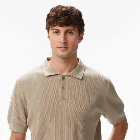 Nautica Erkek Bej Regular Fit Kısa Kollu Triko