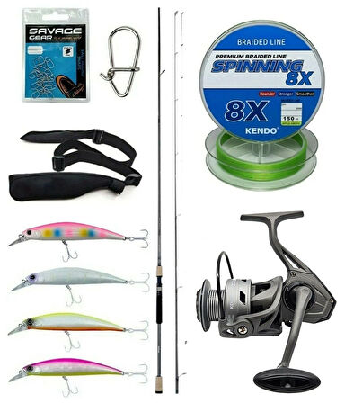 Yek Outdoor Spin Olta Seti Okuma Azaki Spin 244 cm 7-28 gr 2 Parça Spin Kamışı&Kendo Azurro 4000 Olta Makinesi