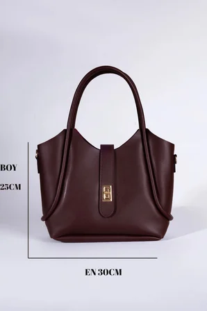 2 ADET SİYAH BORDO YAVRU ÇANTA EKSTRALI ÖNÜ KİLİT DETAYLI KADIN OMUZ ÇANTASI EN;30CM BOY;25CM