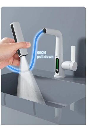 Mutfak Eviye Banyo Lavaboi Bataryası Dijital Led Şelale Spiralli Ithal Asansörlü 4 Fonksiyonlu