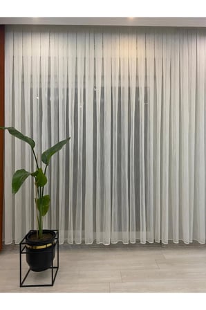 Venedik Armürlü Modern Şık Ekru Gold Simli Tül Perde 1/3 Sık Pileli