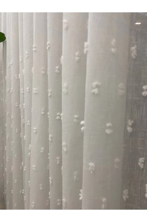 Keten Karlı Zeminli Ponponlu Tül Perde – 1/3 Sık Pileli,Ütü Gerektirmez, Modern Şık Tasarım