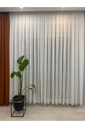 Keten Karlı Zeminli Ponponlu Tül Perde – 1/3 Sık Pileli,Ütü Gerektirmez, Modern Şık Tasarım