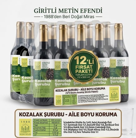 12 x 500 ml Kozak Bergama Vakfı Kozalak Şurubu ( 1 Koli ) Giritli Metin Efendi