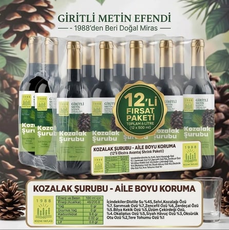 12 x 500 ml Kozak Bergama Vakfı Kozalak Şurubu ( 1 Koli ) Giritli Metin Efendi