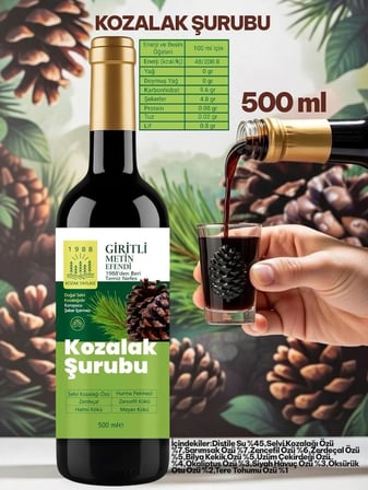 12 x 500 ml Kozak Bergama Vakfı Kozalak Şurubu ( 1 Koli ) Giritli Metin Efendi