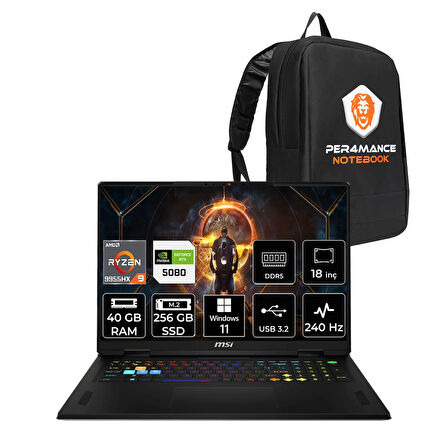 MSI Vector A18 HX R9 9955HX 40GB 256GB SSD RTX5080/16GB 175W 18'' WQXGA W11H Gaming Laptop