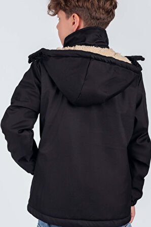 Erkek Çocuk Çıkarılabilir Kapüşonlu New Life Baskılı Kışlık Mont KM7361