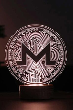 Monerocoin Figürlü Dekoratif Hediye Led Masa Lambası | 7 Işık Rengi | Ahşap Taban