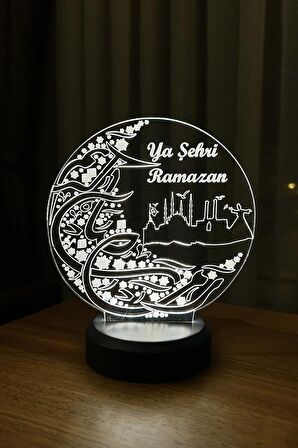 Ya Şehr-i Ramazan Figürlü Dekoratif Hediye Led Masa Lambası - Pilli Taban