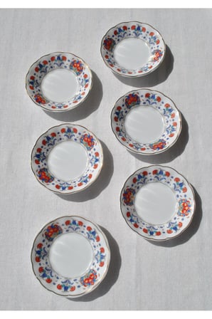 6'lı Porselen Çay Tabağı Etnik Vintage Çini Motifli Çay Tabak 10 cm - Ahura