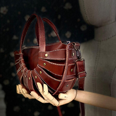 CARIDEA El Yapımı Hakiki Deri Kadın Çanta, Clutch, El Omuz Çantası v58