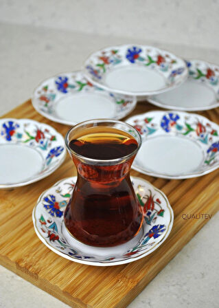6'lı Porselen Çay Tabağı Lale Motifli Osmanlı Deseni 