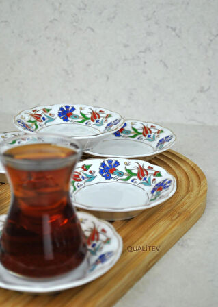 6'lı Porselen Çay Tabağı Lale Motifli Osmanlı Deseni 