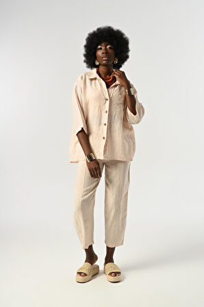 KADIN %100 KETEN TRUVAKAR KOLLU DÜZ RENK TEK CEPLİ GÖMLEK