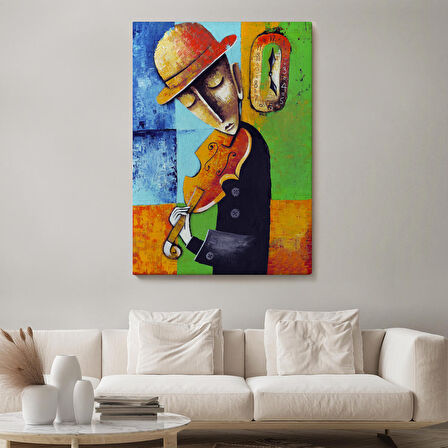 Keman Çalan Müzisyen Sürreal Adam Duvar Tablo-6447