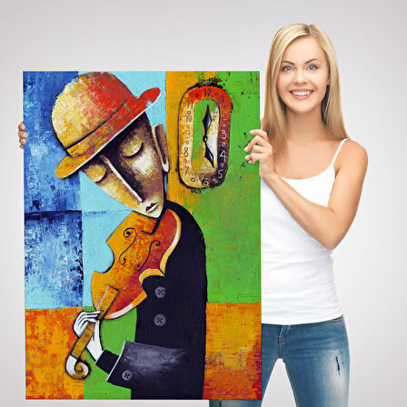 Keman Çalan Müzisyen Sürreal Adam Duvar Tablo-6447