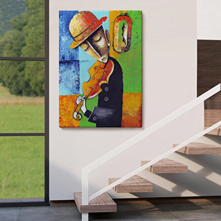 Keman Çalan Müzisyen Sürreal Adam Duvar Tablo-6447