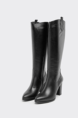 Hakiki Deri Fermuarlı Kadın Çizme