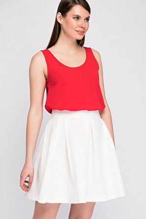 Pileli Jakarlı Etek | Etk12656 Ekru