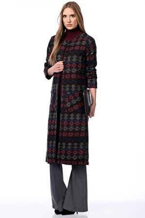 Önü Agraflı Uzun Kaban | Hrk13645 Mercan Mavi Kilim