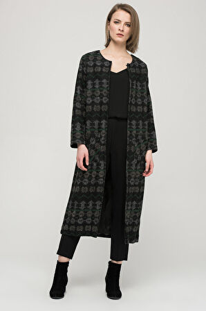 Önü Agraflı Uzun Kaban | Hrk13645 Yeşil Kilim Desen