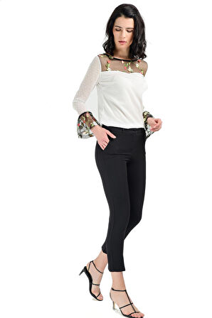 Pantolon - Bilekte Atlas Kumas Pantolon | Pnt19003 Siyah