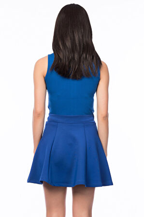 Scuba Volanlı Diz Üstü  Etek | Etk13994Uz Saks