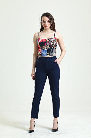 Pantolon - Bilekte Atlas Kumas Pantolon | Pnt19003 Lacıvert