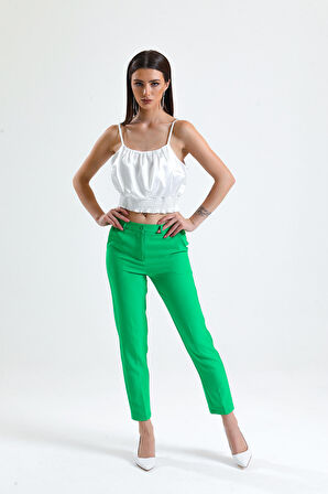 Pantolon - Bilekte Atlas Kumas Pantolon | Pnt19003 Yesıl