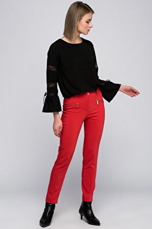 On Cepi Fermuarlı Kalem Pantolon | Pnt19007 Kırmızı